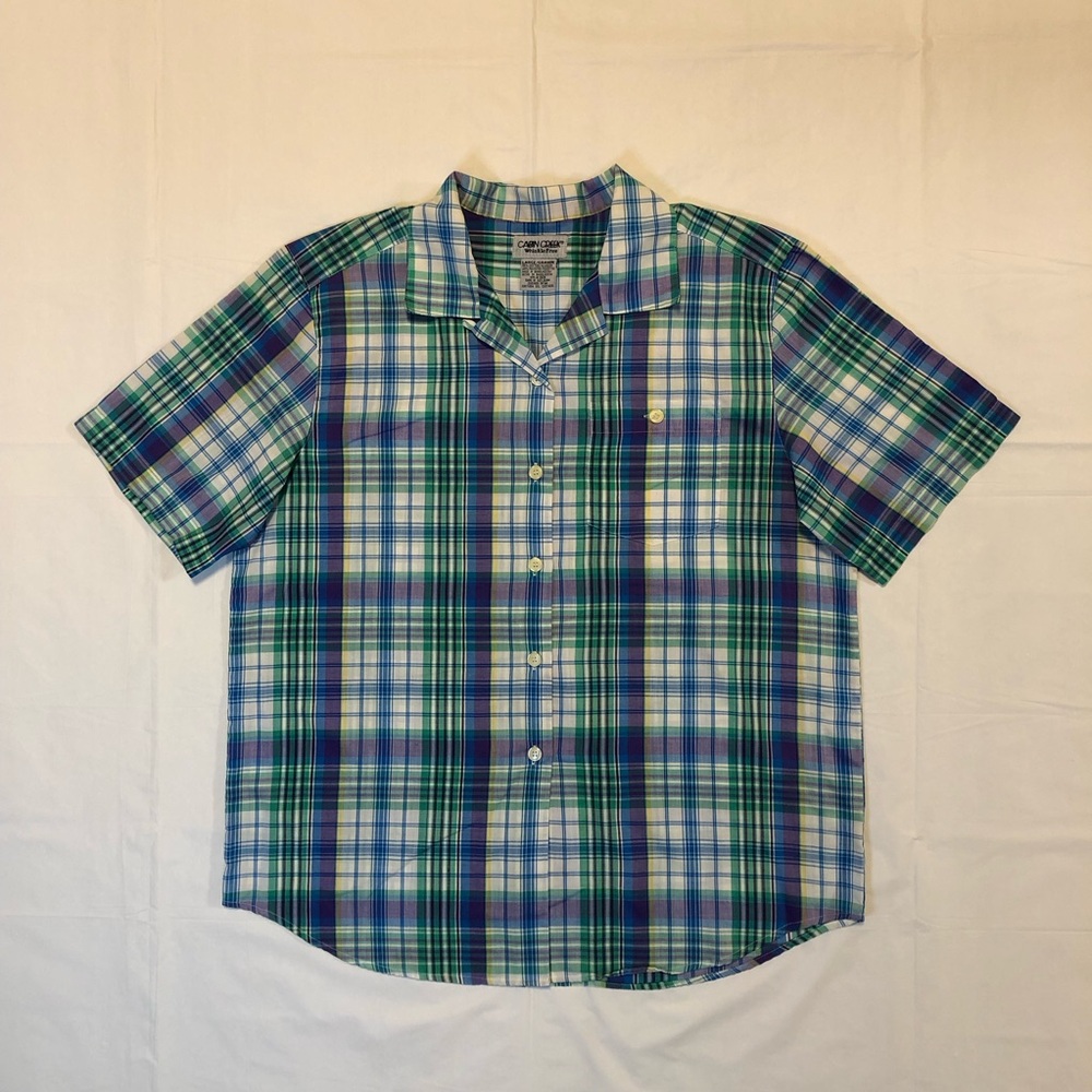 Cabin Creek Men’s Short-Sleeve Collared Button-Down Multicolor Plaid Shirt L